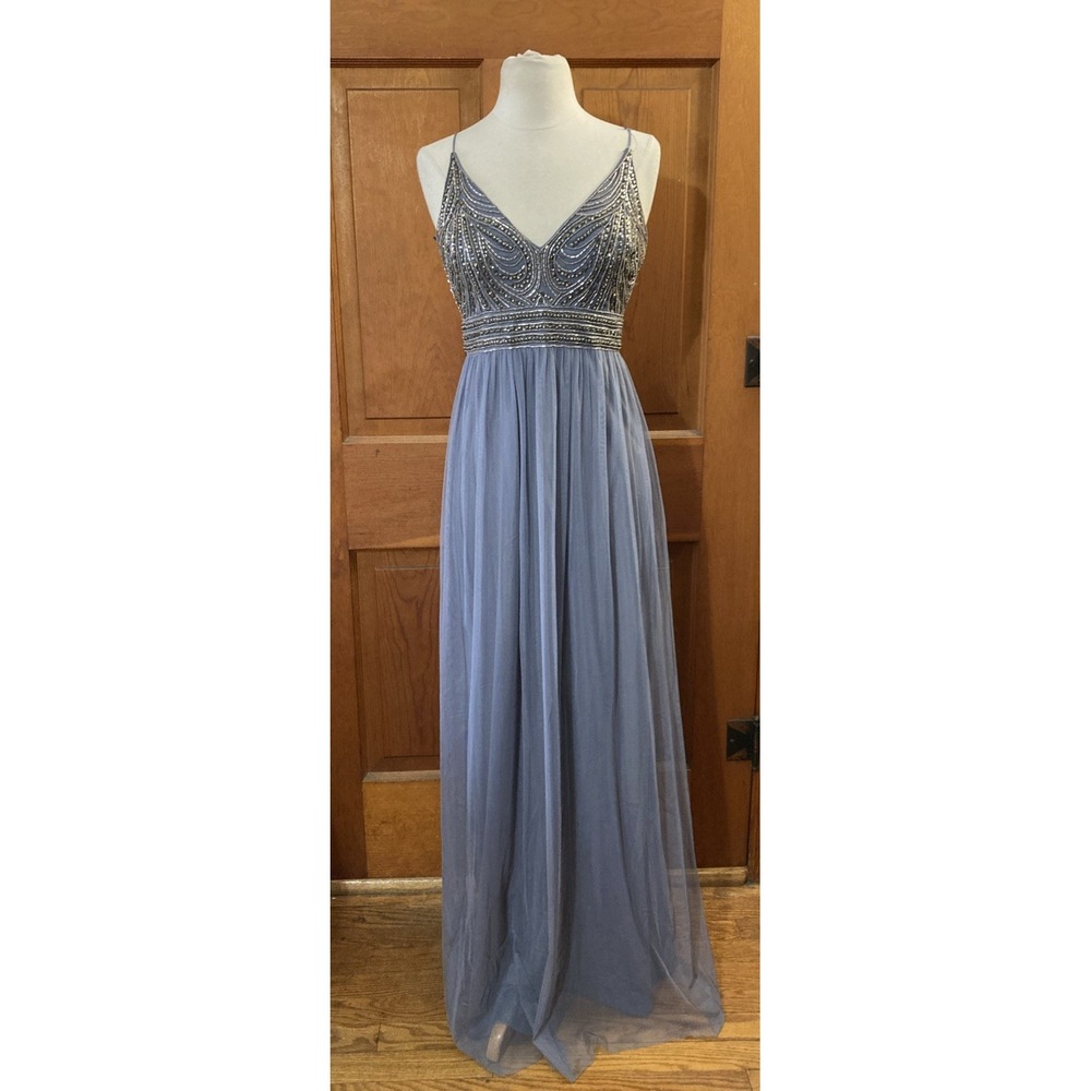 BHLDN Anthropologie Vilette‎ Maxi Dress Sz 2 Gray Formal Embellished Bridesmaid